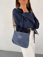 Sac Bandoulière En Daim Bleu