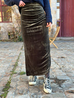 Jupe Agathe Velours Kaki