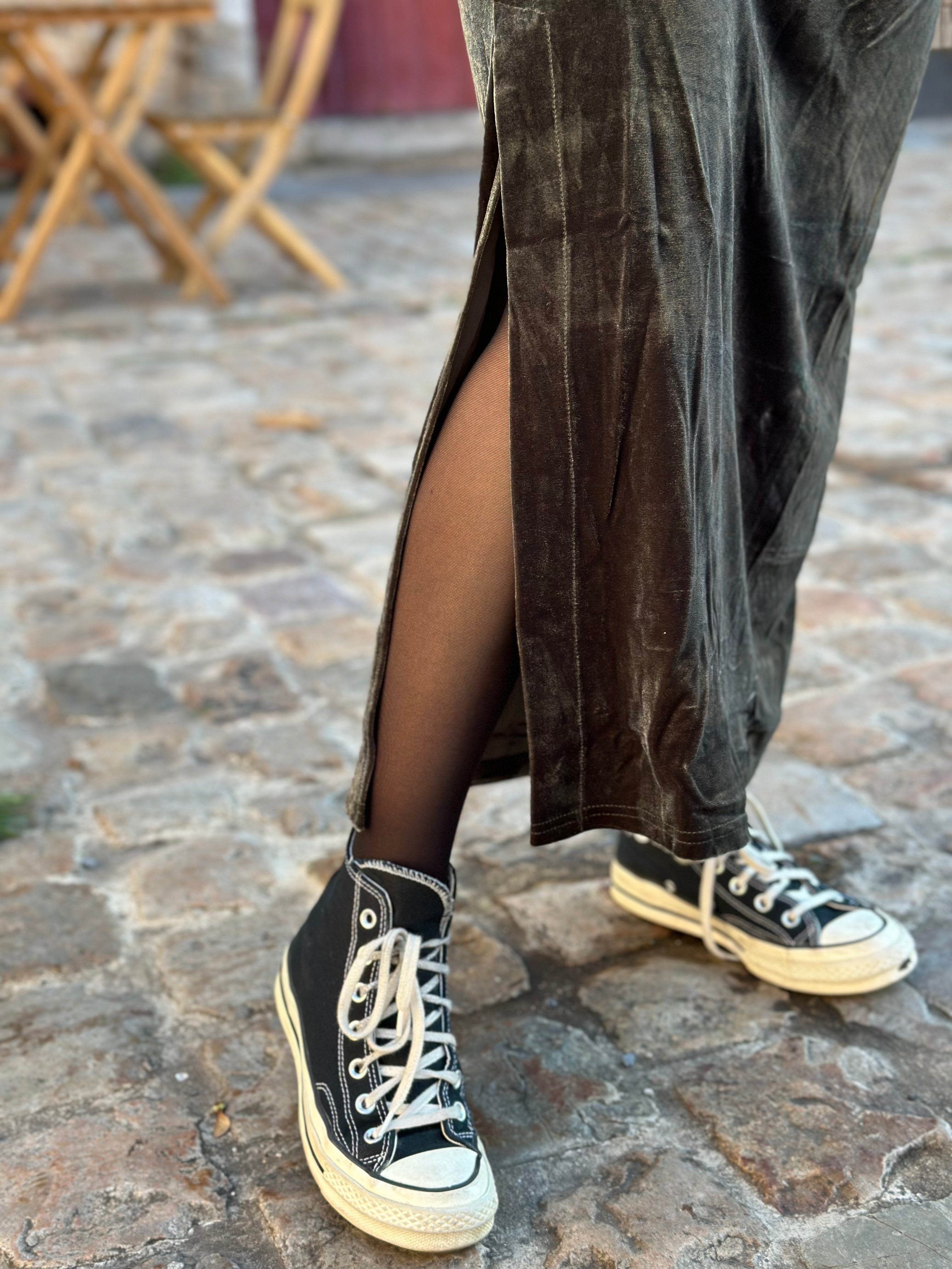 Jupe Agathe Velours Kaki