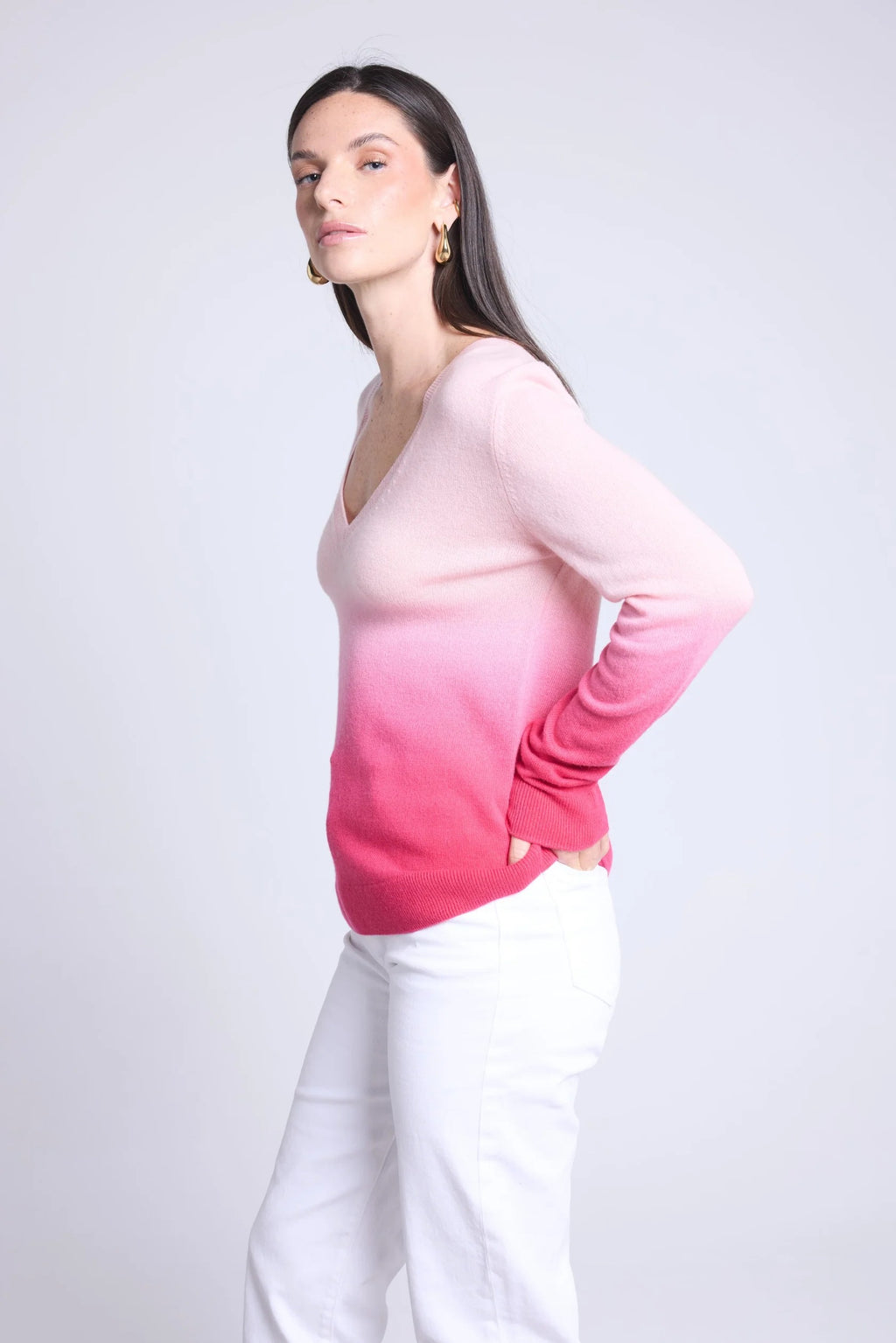 Jersey de cuello en V dip dye Ebene - Rosa - Mujer