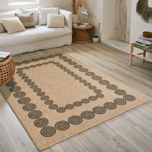 Nature Rug Natural Jute Look - Black Geometric Patterns