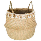 Cesta De Juncos Con Pompones Blancos