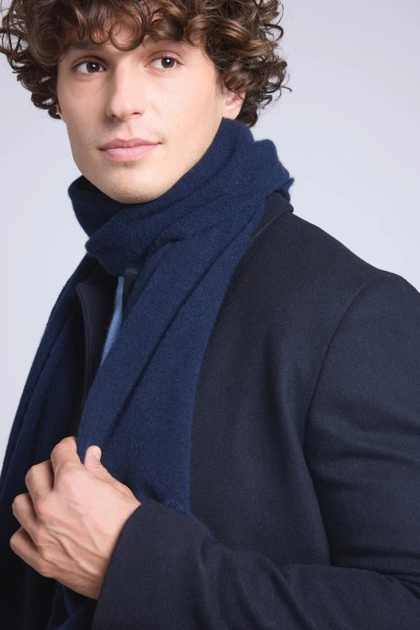 Sciarpa Stola Unisex In Cashmere - Blu Marino - Misto - 100% Cashmere