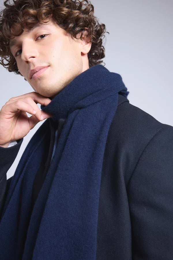 Sciarpa Stola Unisex In Cashmere - Blu Marino - Misto - 100% Cashmere