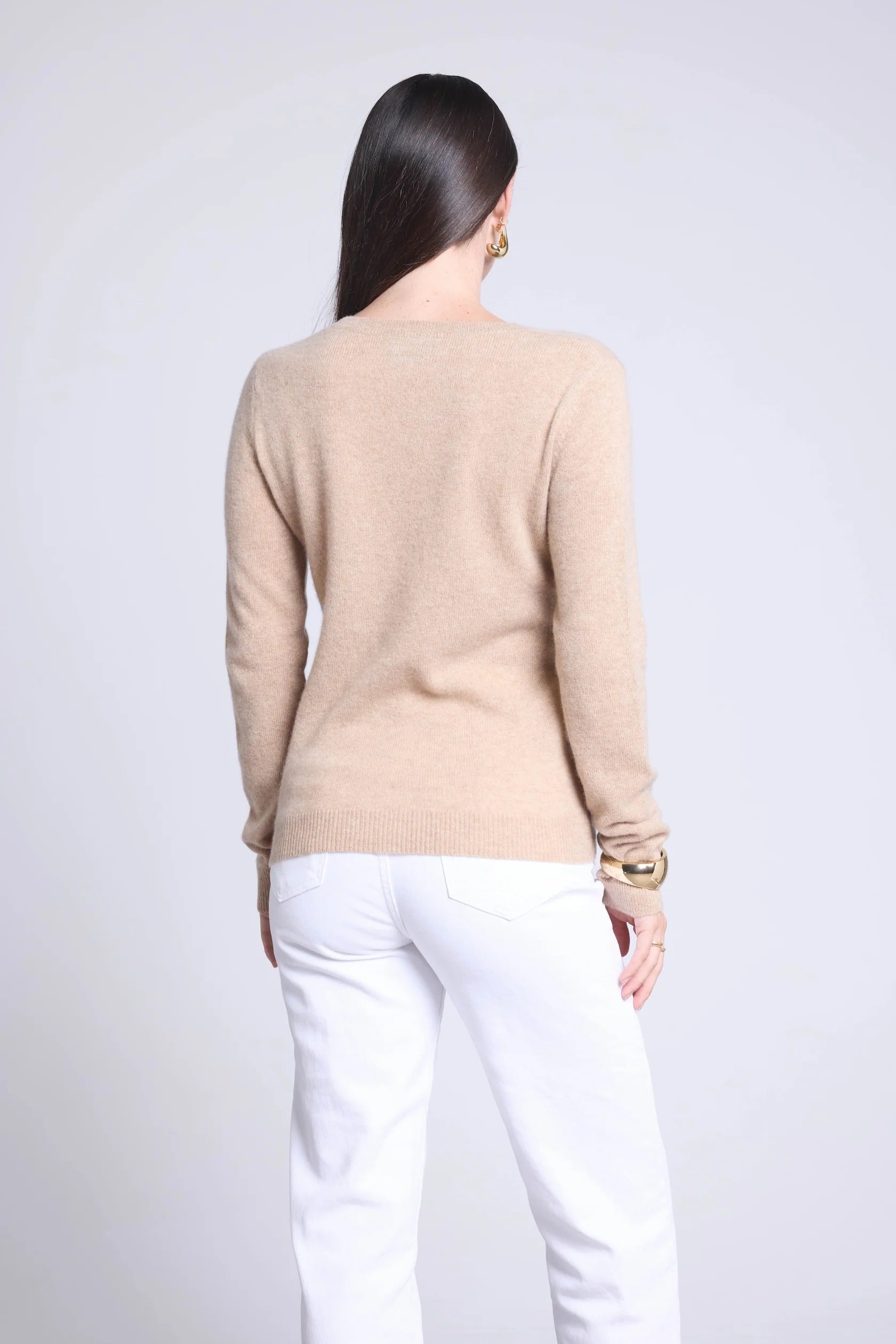 Jersey de cuello redondo corazón bordado Anubis - Beige crema blanco - Mujer