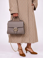 Gucci Interlocking Gg Cuir Grainé Gris