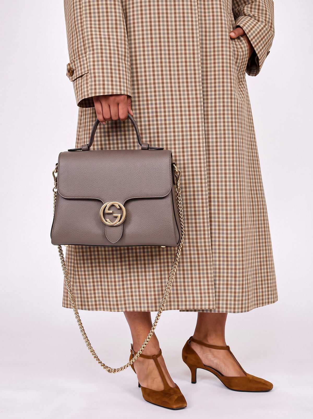 Gucci Interlocking Gg Cuir Grainé Gris