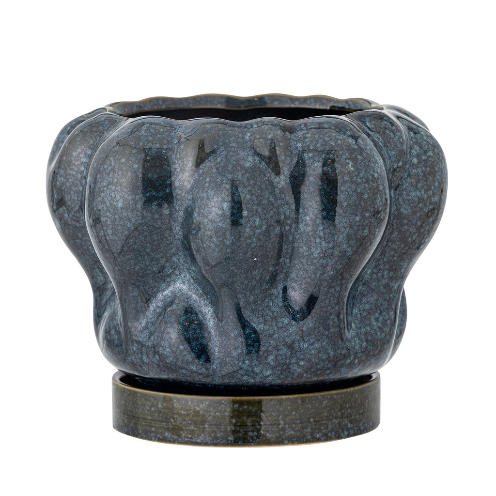 Hollis - Set of 2 Plant Pot Covers With Saucer - Blue - Stoneware