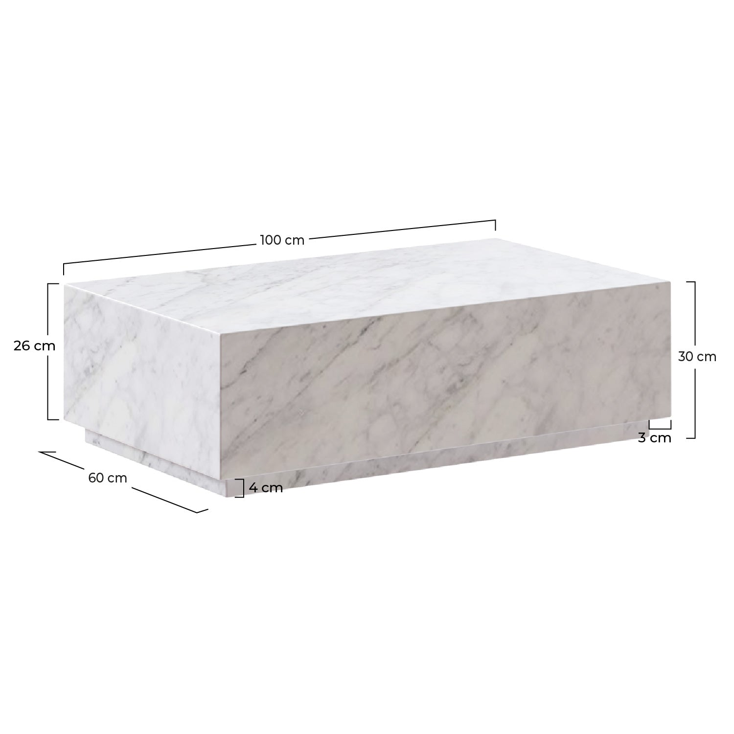 Izaé - Mesa de centro rectangular de mármol blanco