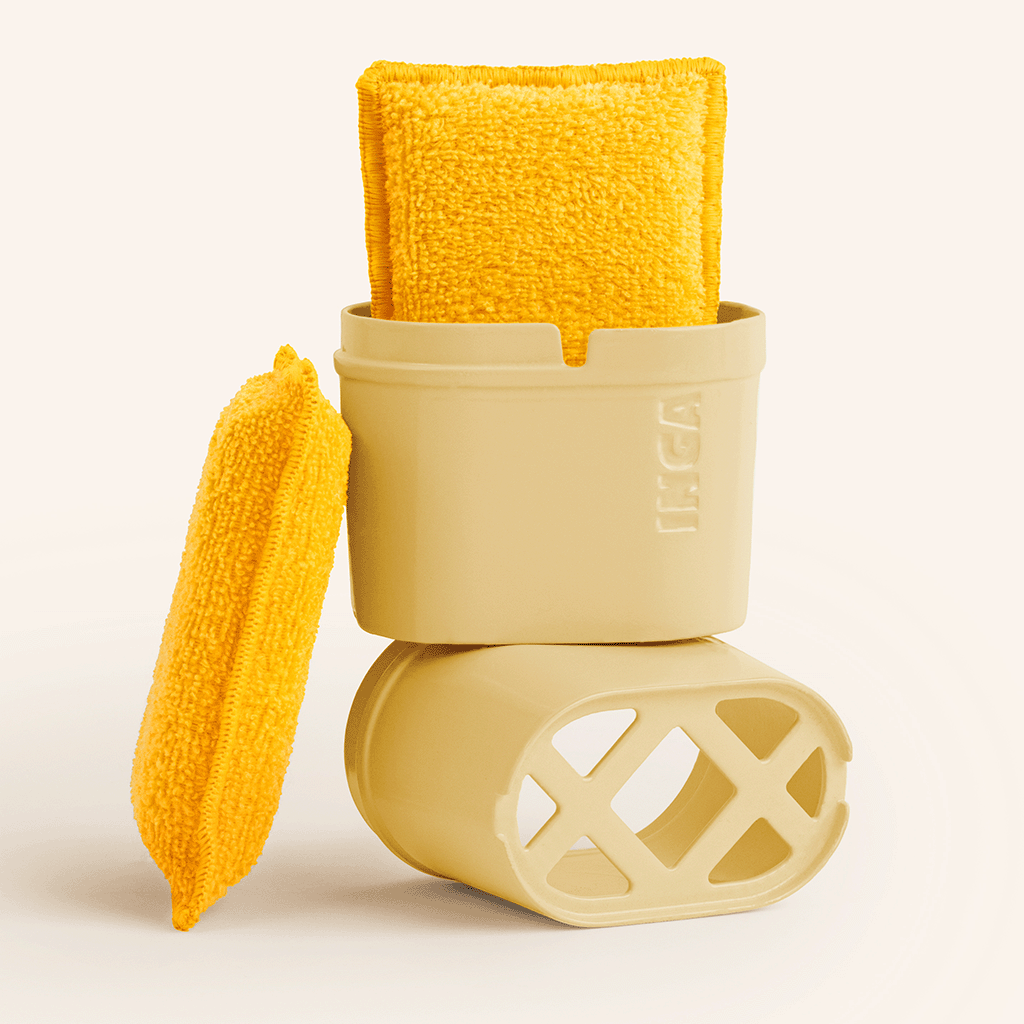 Esponja lavable doble absorción amarilla con soporte