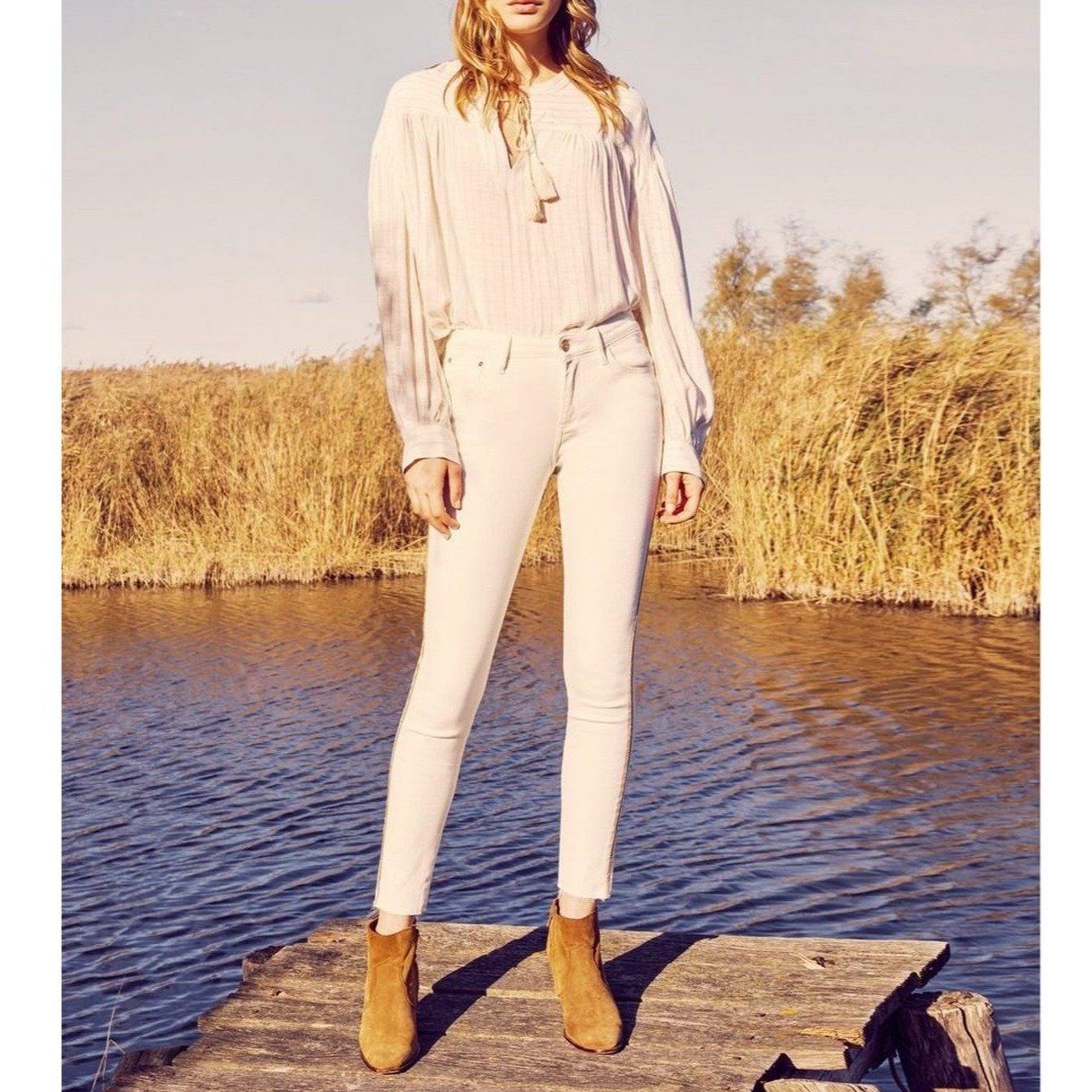 Vaquero Skinny Cropped Lily Herring - Denim Off White - Mujer