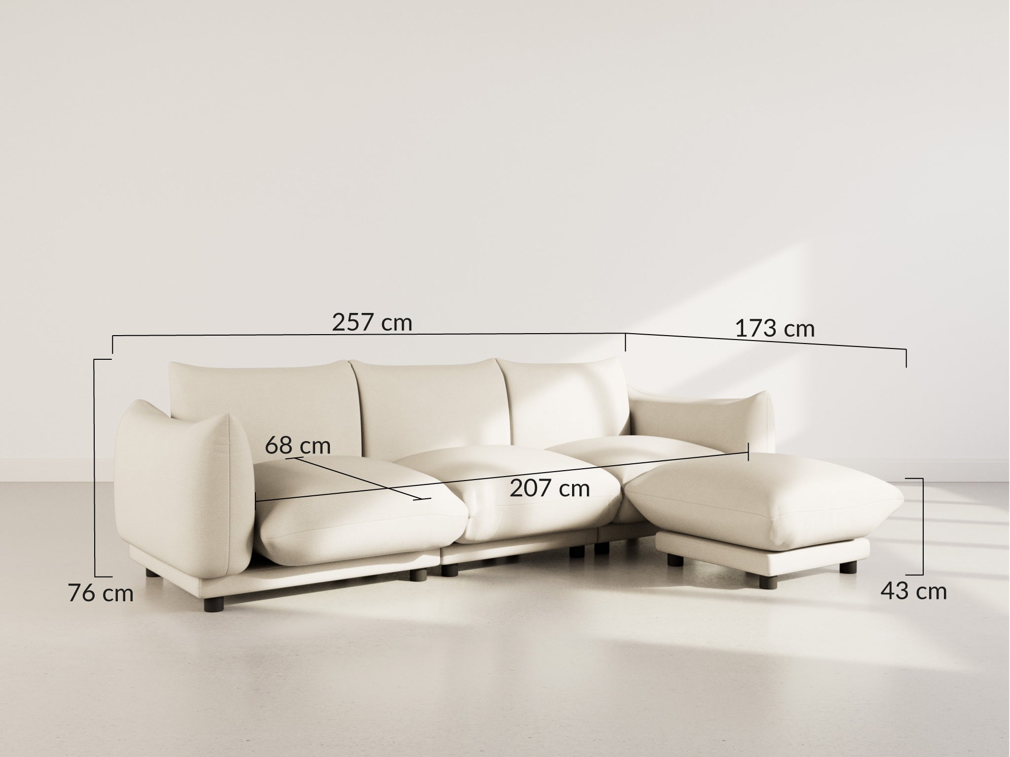 Jeanne - Reversible Modular 4-Seater Corner Sofa - Textured Velvet - Beige