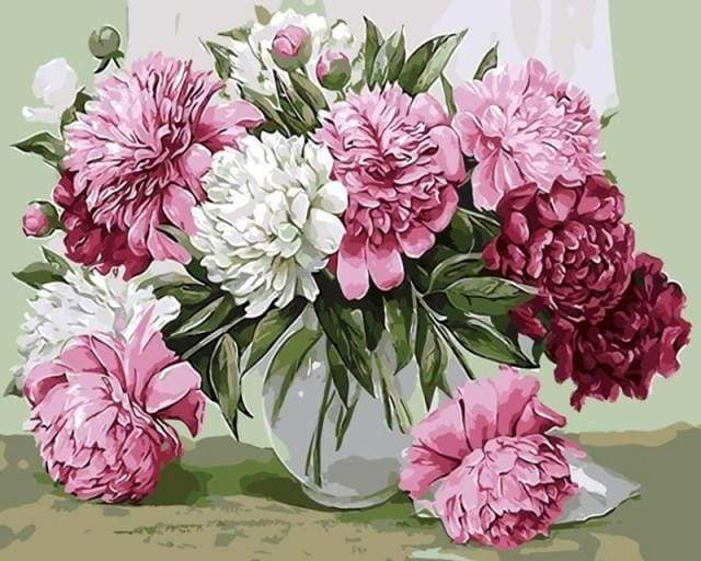 Peinture Par Numéros - Jolies Pivoines Épanouies