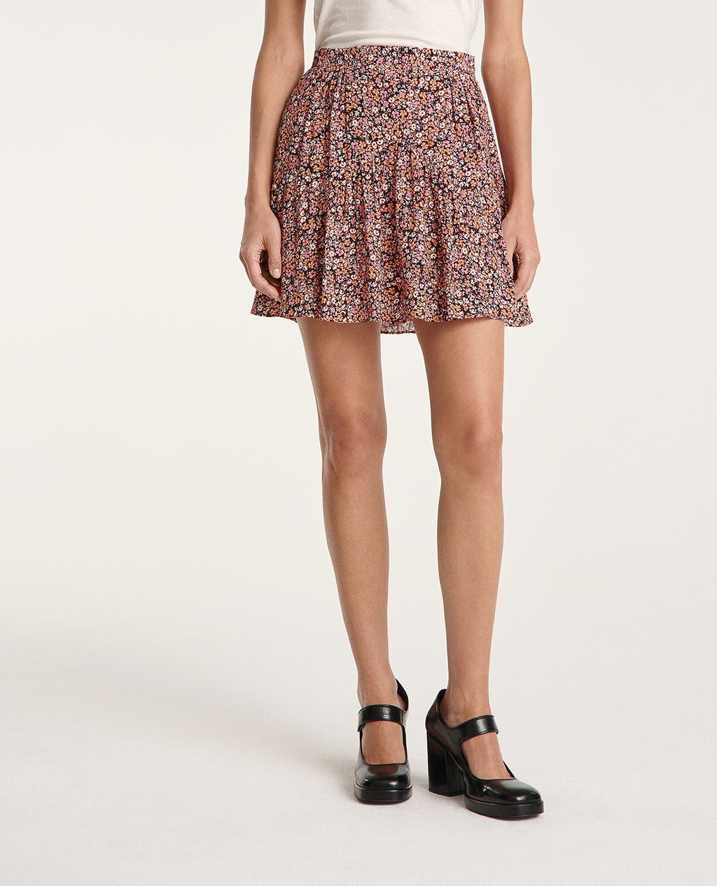 The Kooples - Jupe Courte Fluide Imprimé Rose Volants - Femme