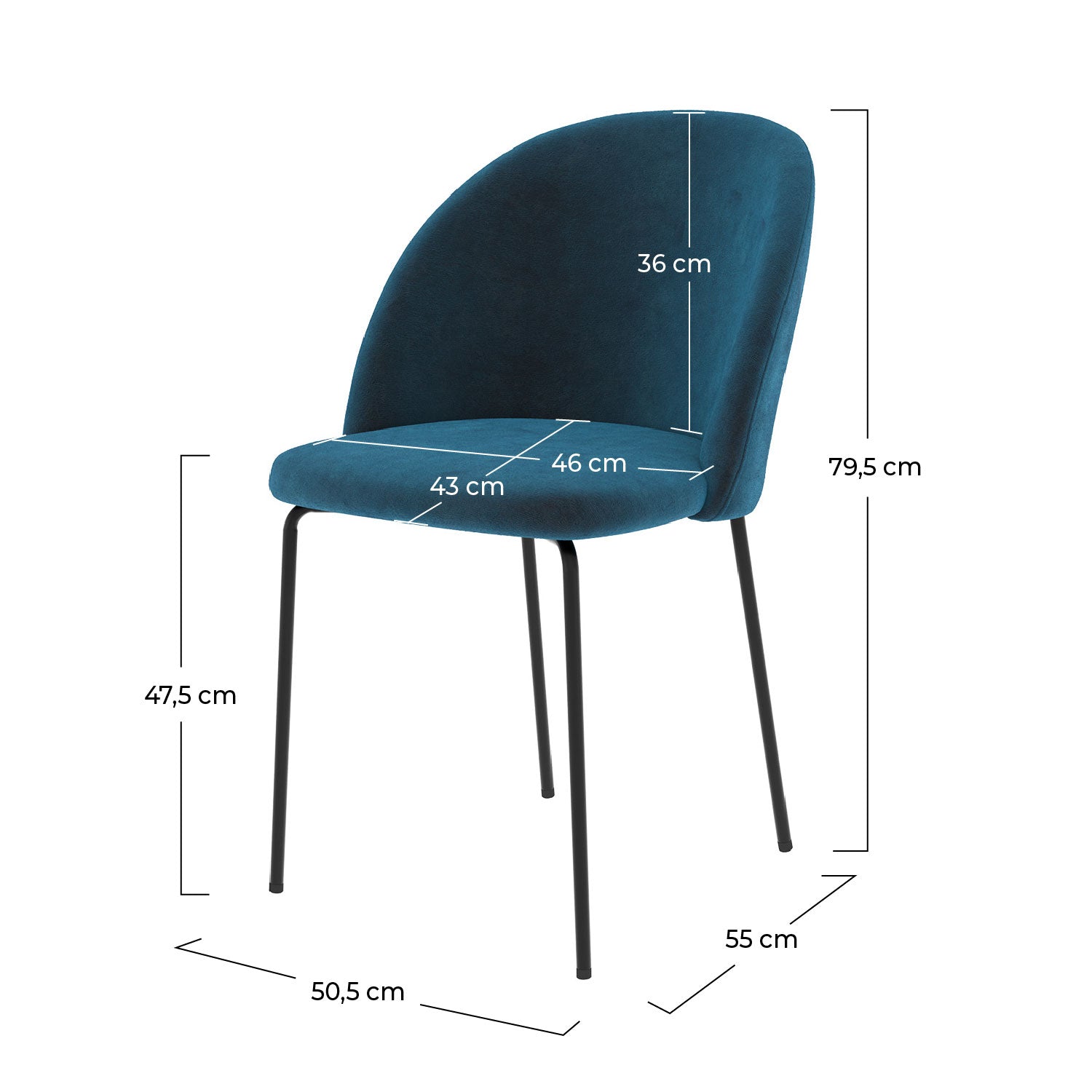 Karl - Juego de 2 sillas de terciopelo azul oscuro