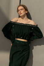 Val Skirt - Khaki Palm Tree