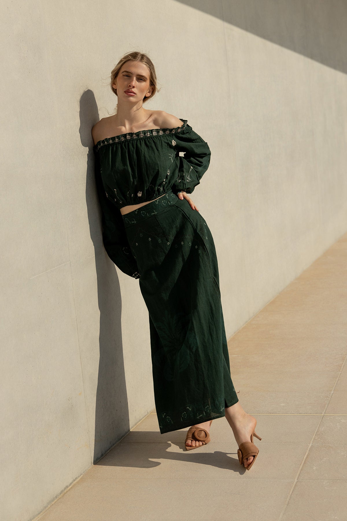Val Skirt - Khaki Palm Tree