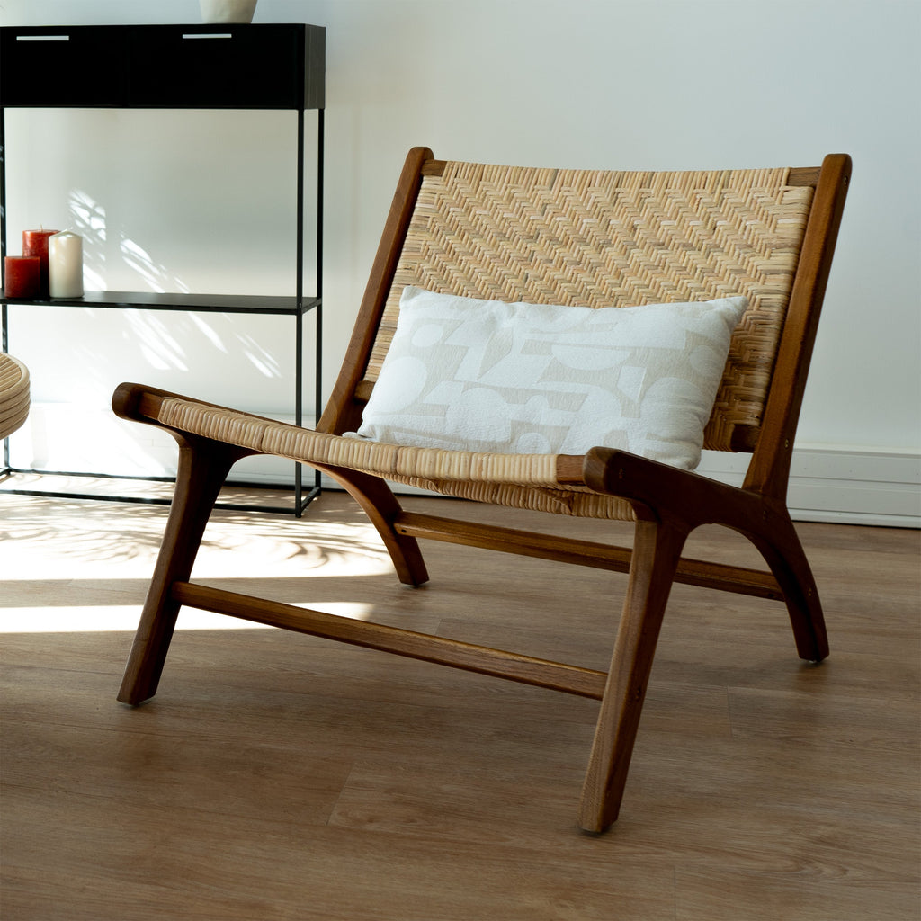 Kilka - Fauteuil En Bois De Teck Et Tressage Chevron En Rotin