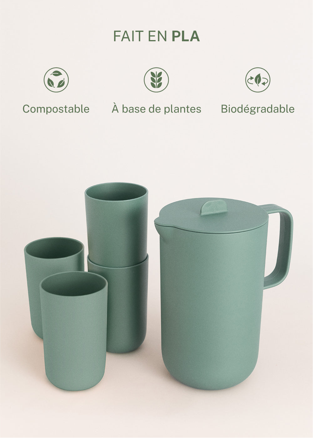 Kitchenware Outdoor Eco - Carafe Service 2L + 4 Glasses 500ml - Sage Green