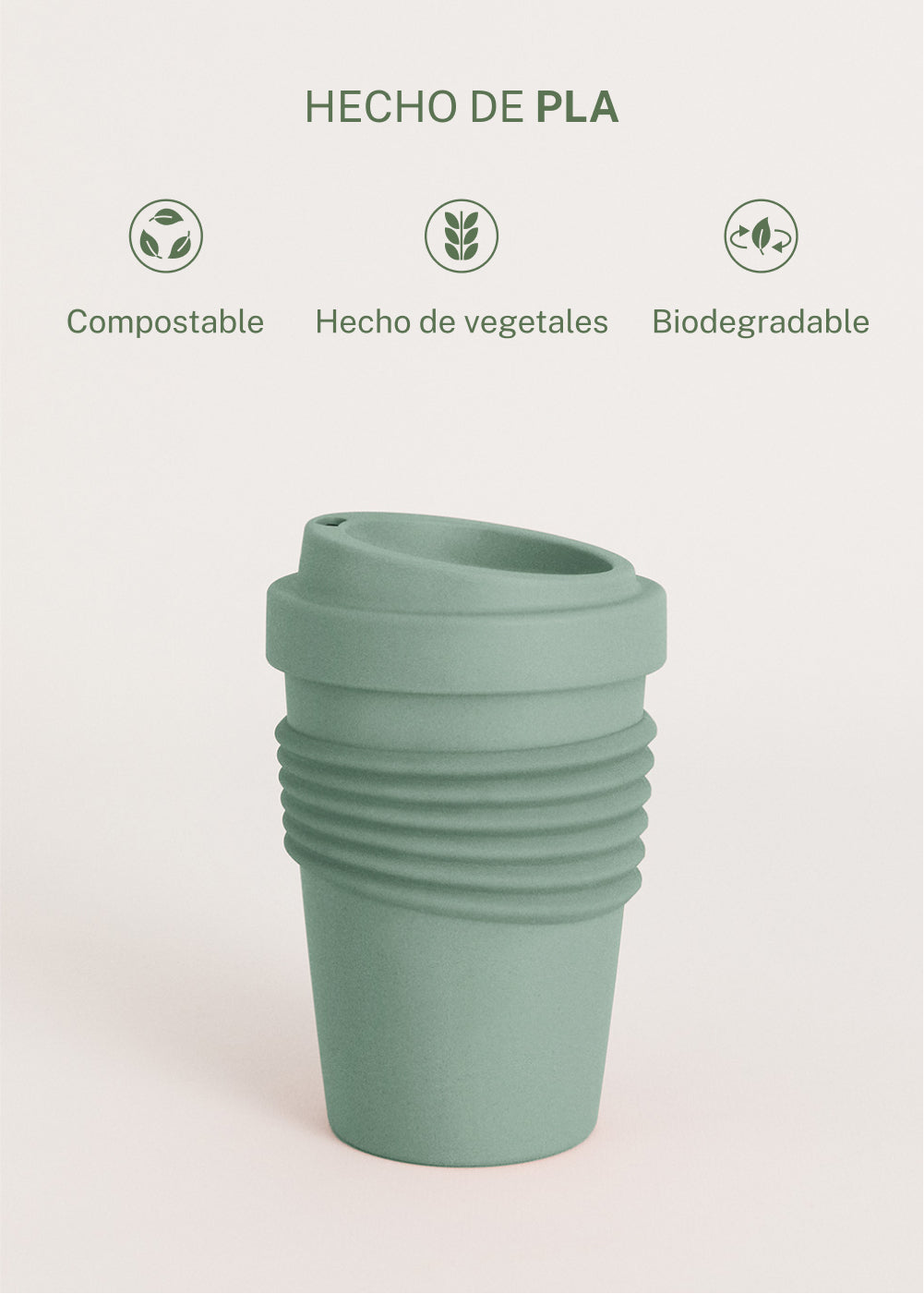 Kitchenware Outdoor Eco - Verre A Café Avec Couvercle En Matériel Recyclé - Vert Sauge