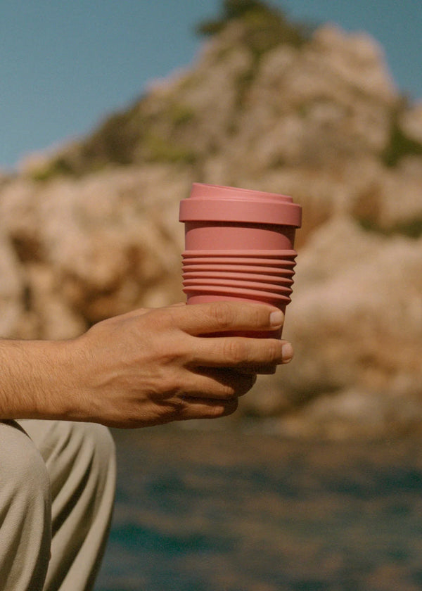 Kitchenware Outdoor Eco - Pack of 2 Coffee Glasses with Recycled Material Lid - Terracotta