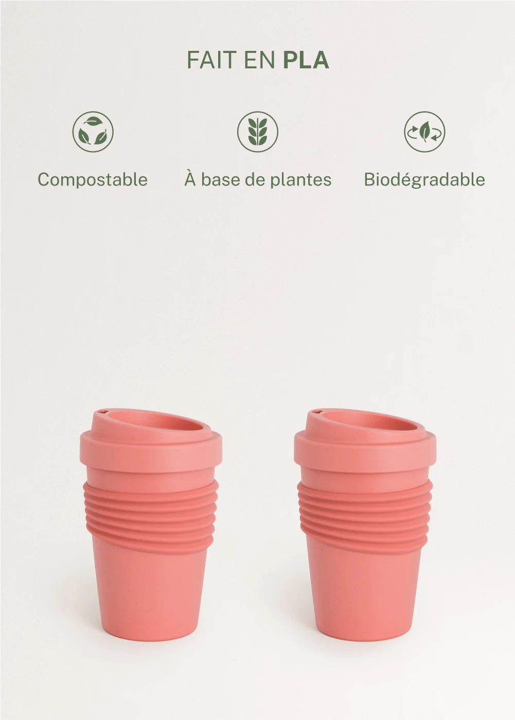 Kitchenware Outdoor Eco - Pack of 2 Coffee Glasses with Recycled Material Lid - Terracotta