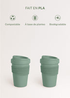 Kitchenware Outdoor Eco - Pack of 2 Coffee Glasses with Recycled Material Lid - Sage Green