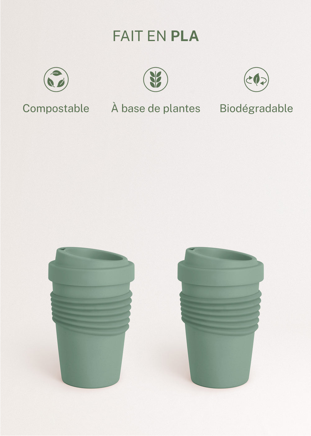 Kitchenware Outdoor Eco - Pack of 2 Coffee Glasses with Recycled Material Lid - Sage Green