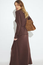 Jupe Longue Asymétrique En Maille Marron