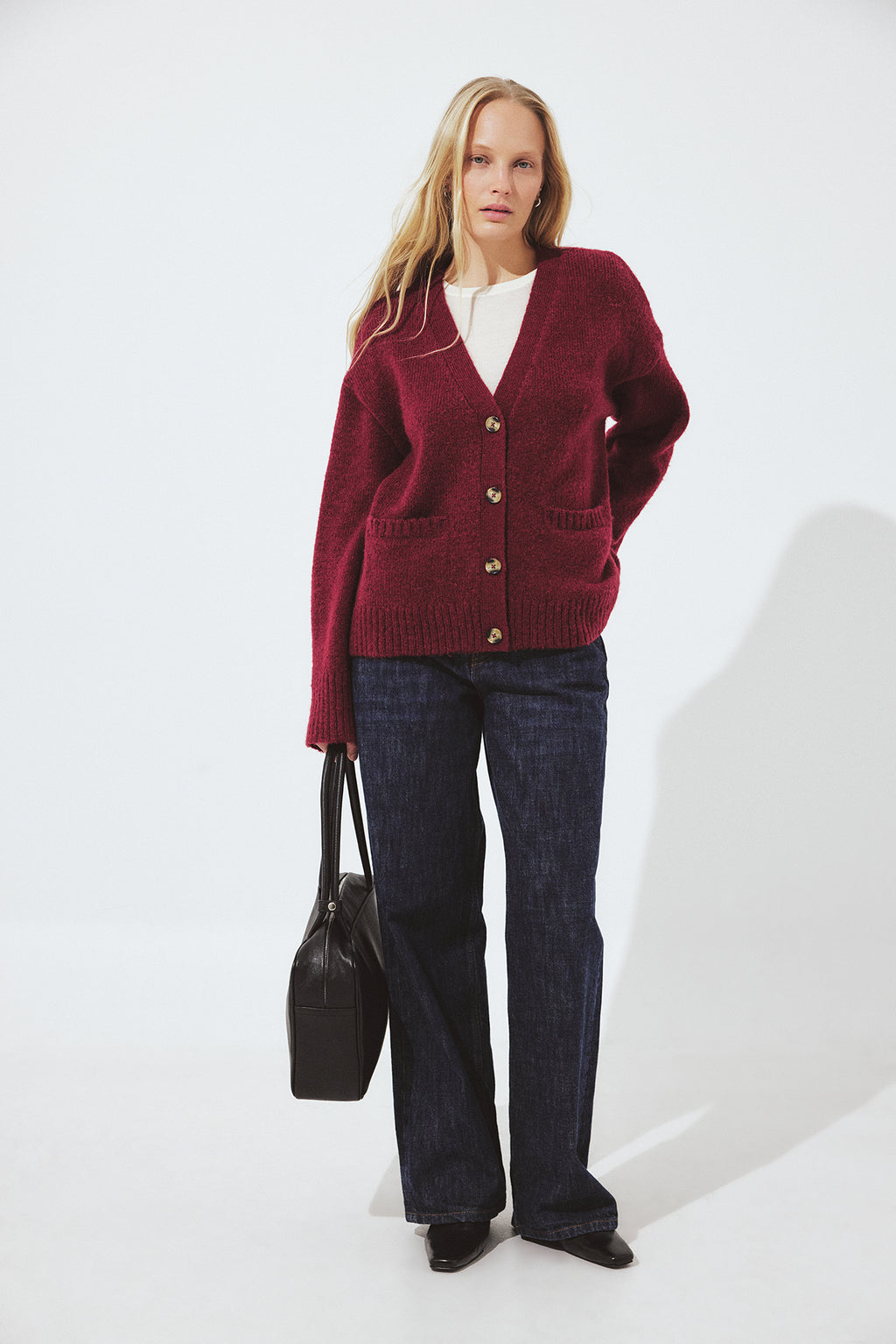 Cardigan in Maglia Misto Lana - Bordeaux