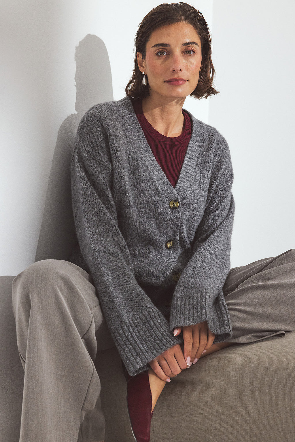 Cardigan Knitted Wool Blend - Gris Chiné Moyen