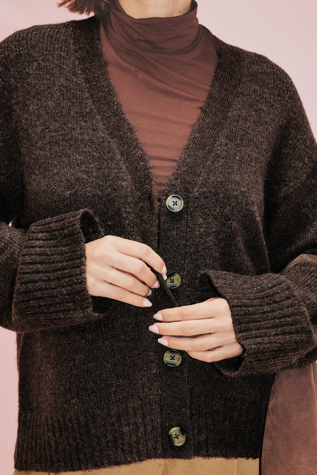 Cardigan Knitted Wool Blend - Marron