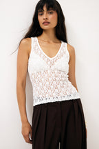 Camiseta sin mangas de encaje - Blanca