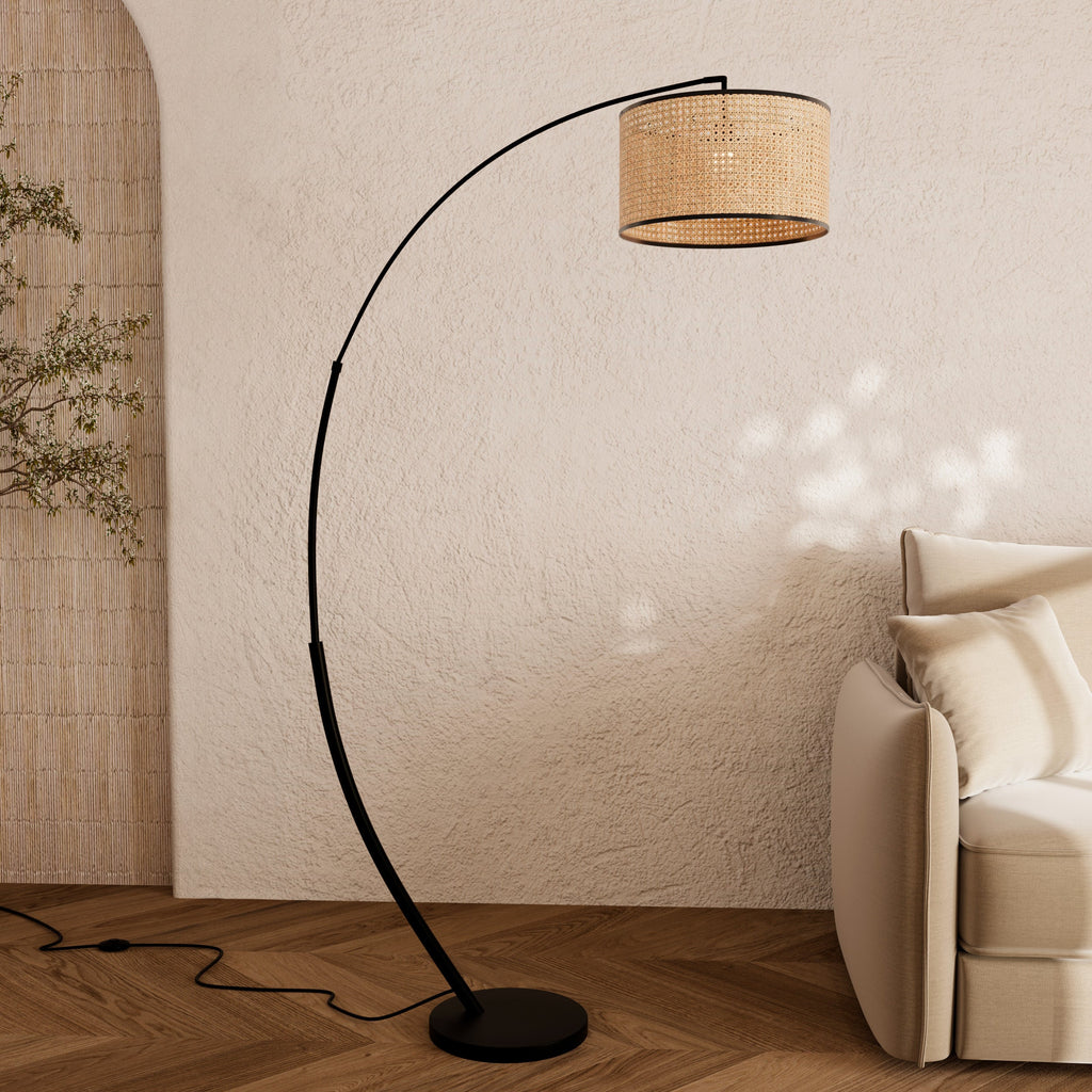 Aimée - Lampadaire En Rotin Et Métal Noir