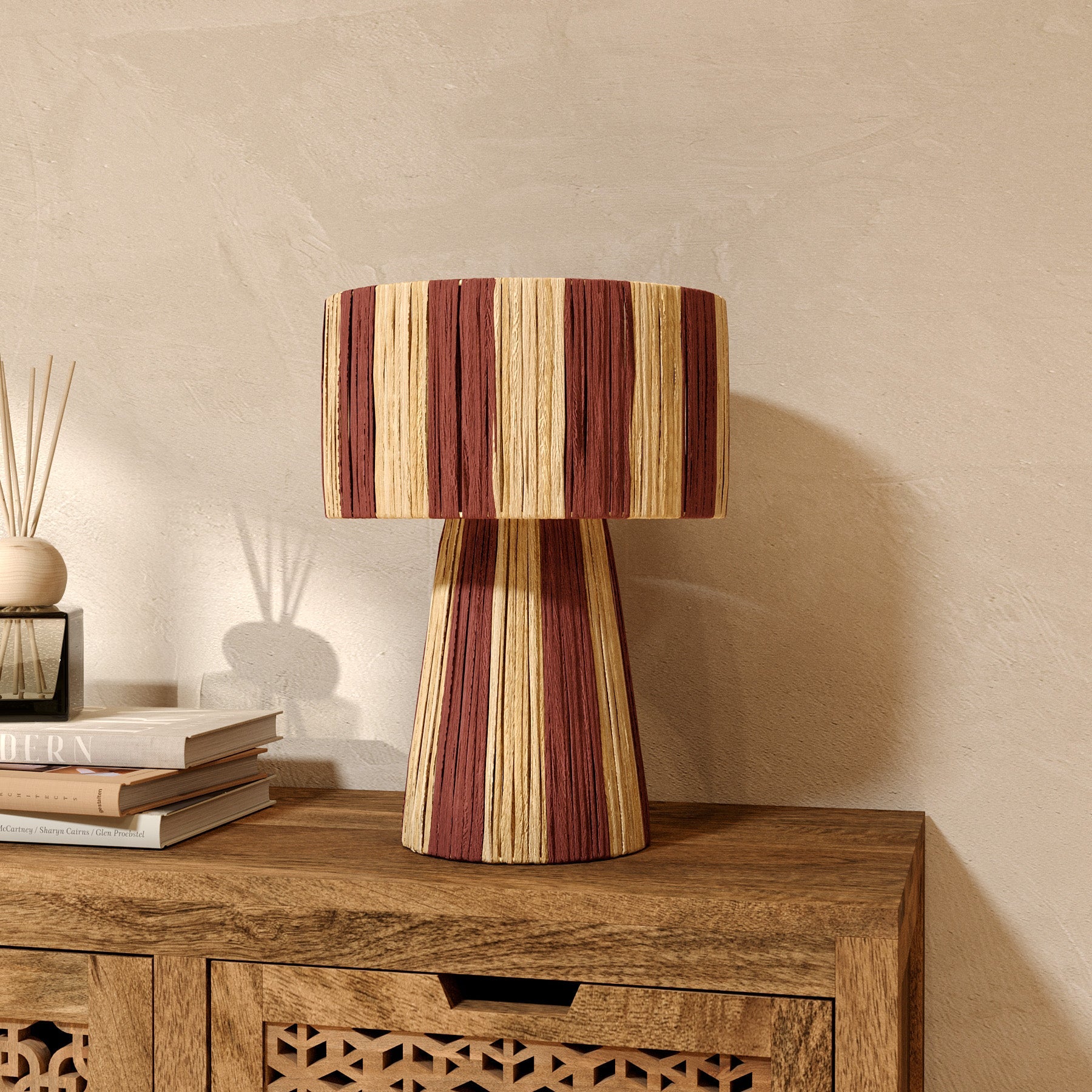 Soléa - Lampe Rayée Terracotta En Feuille De Palmier
