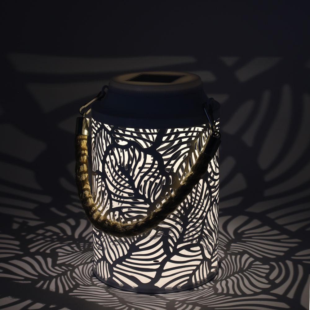 Mini white solar lantern metal handle rope rainbow shadow effect LED warm white MINI RAINBOW H17.5cm - REDDECO.com