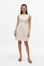 Robe Courte Ouverte Dans Le Dos En Lin Mélangé Beige