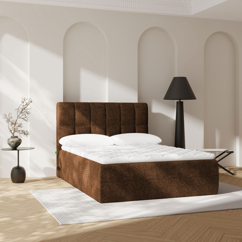 Air Nest - Lit Complet Compressé Boxspring - Tissu - Marron