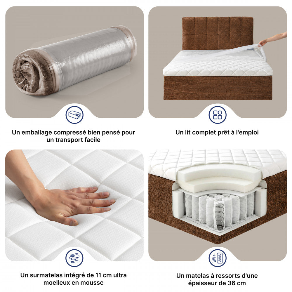 Air Nest - Lit Complet Compressé Boxspring - Tissu - Marron