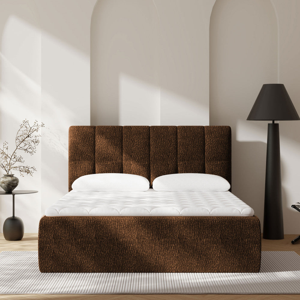 Air Nest - Lit Complet Compressé Boxspring - Tissu - Marron