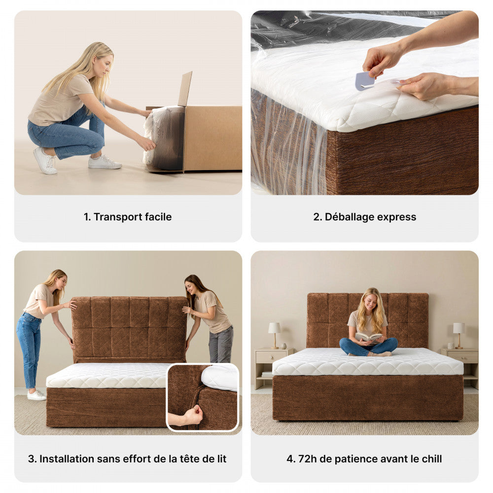 Air Nest - Lit Complet Compressé Boxspring - Tissu - Marron