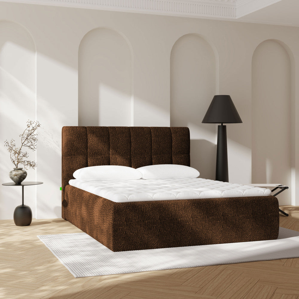 Air Nest - Lit Complet Compressé Boxspring - Tissu - Marron