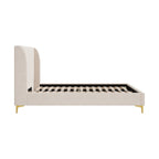 Koda - Cama Doble En Tela Beige Y Pies Dorados