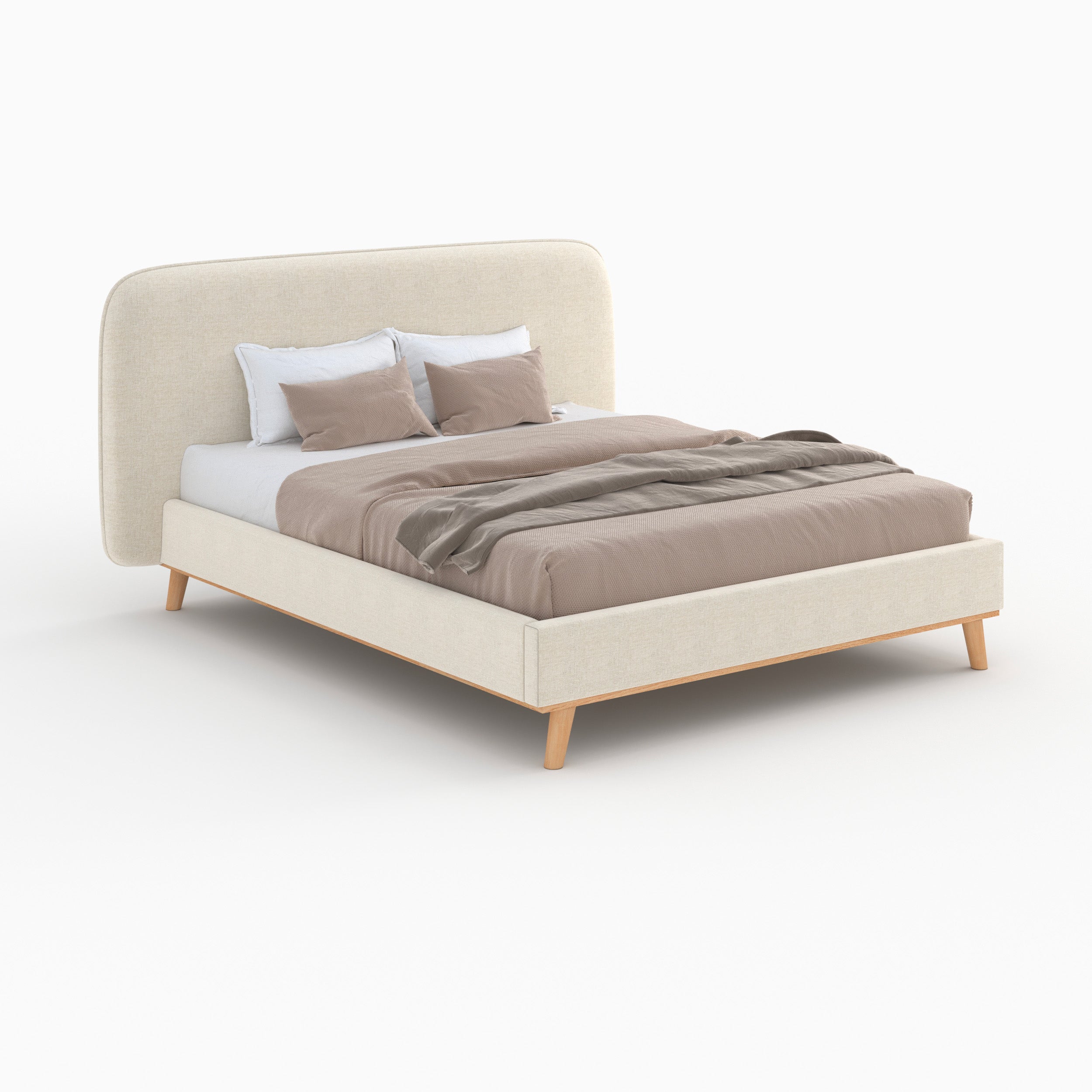 Modjo - Cama doble de tela gris/beige
