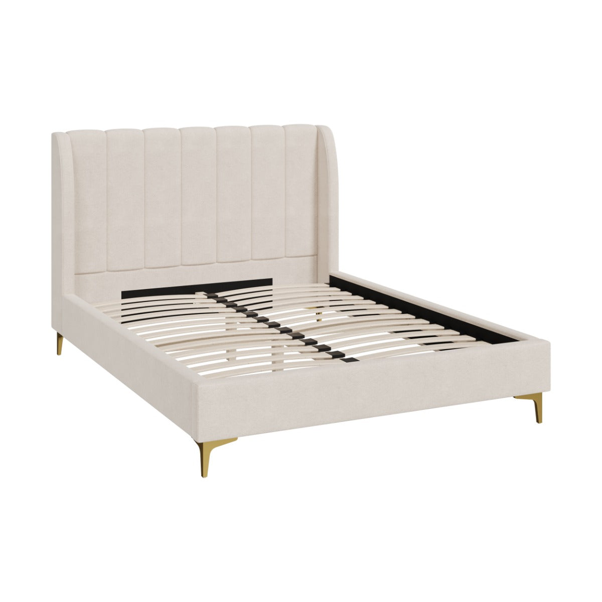 Koda - Double Bed In Beige Fabric And Gold Feet