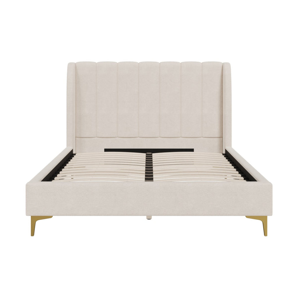 Koda - Double Bed In Beige Fabric And Gold Feet