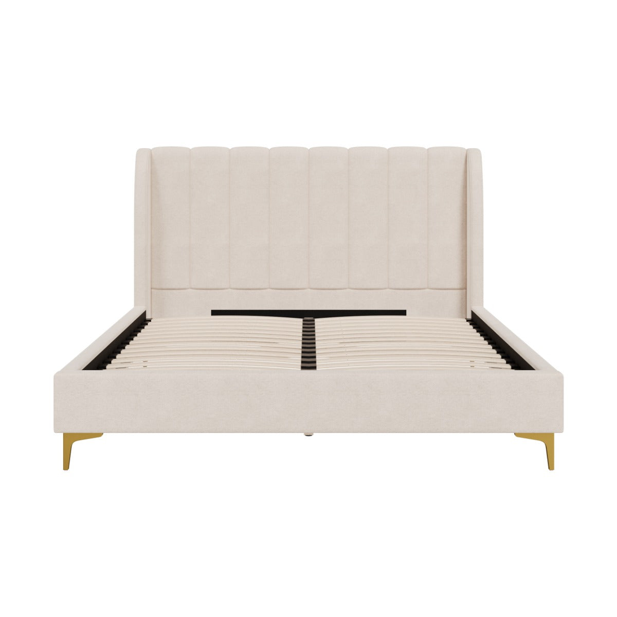 Koda - Cama Doble En Tela Beige Y Pies Dorados