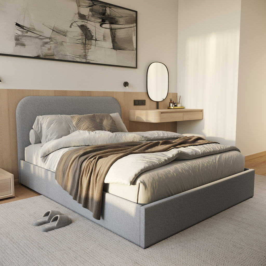 Tilly - Lit Double Avec Coffre En Tissu Gris