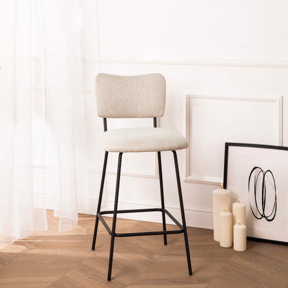 Vander - Lot De 2 Chaises De Bar - Tissu & Métal - Beige