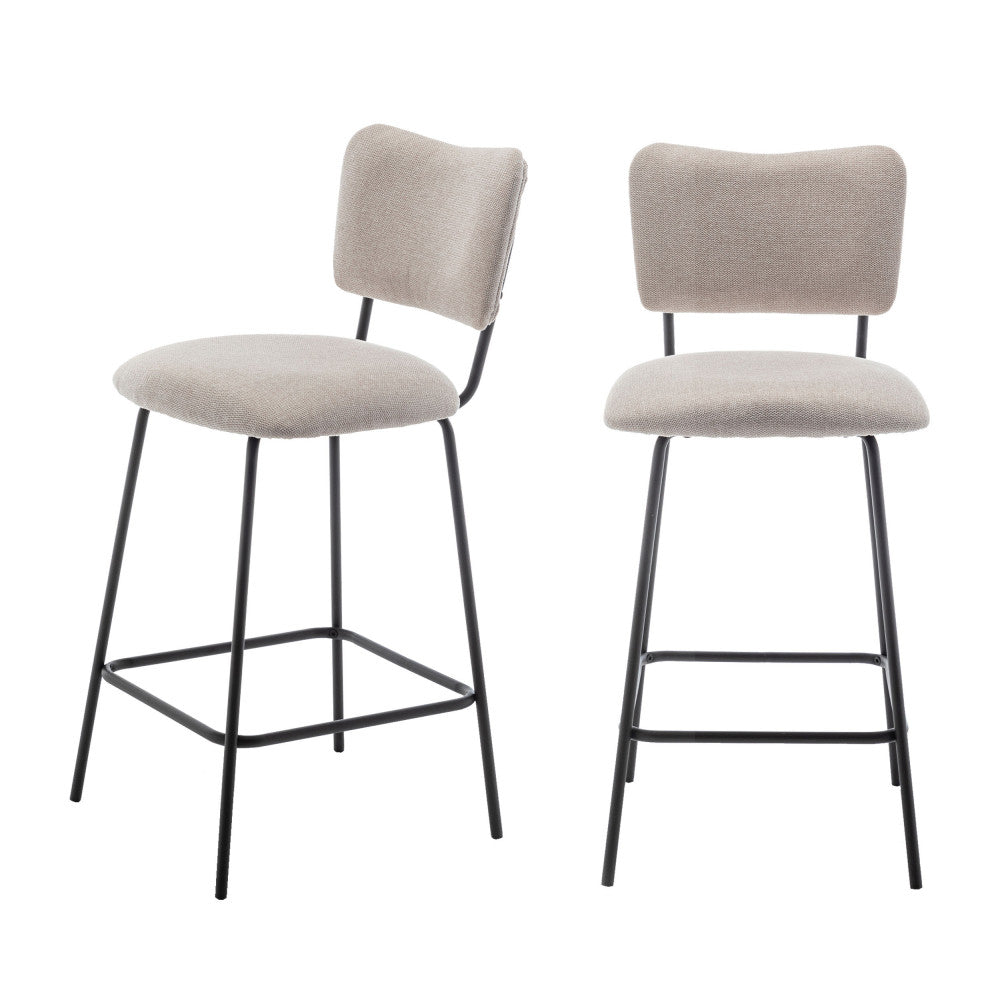 Vander - Lot De 2 Chaises De Bar - Tissu & Métal - Beige